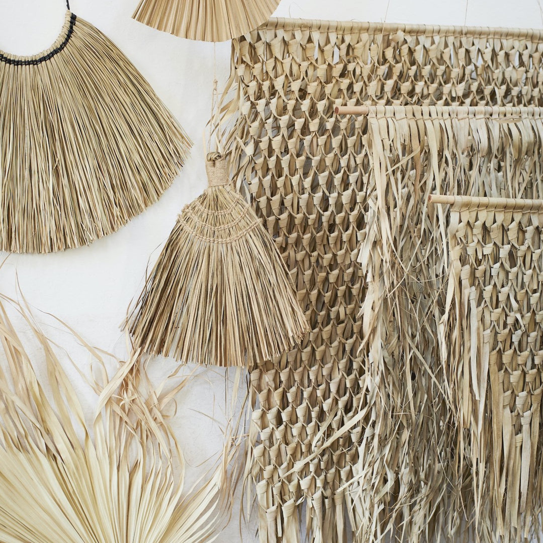 Woven palm leaf wall hanging sale